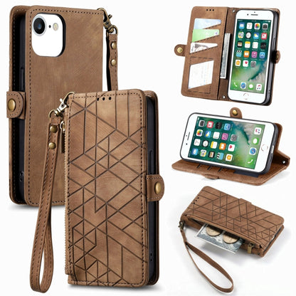 Geometric Zipper Wallet Side Buckle Leather Phone Case