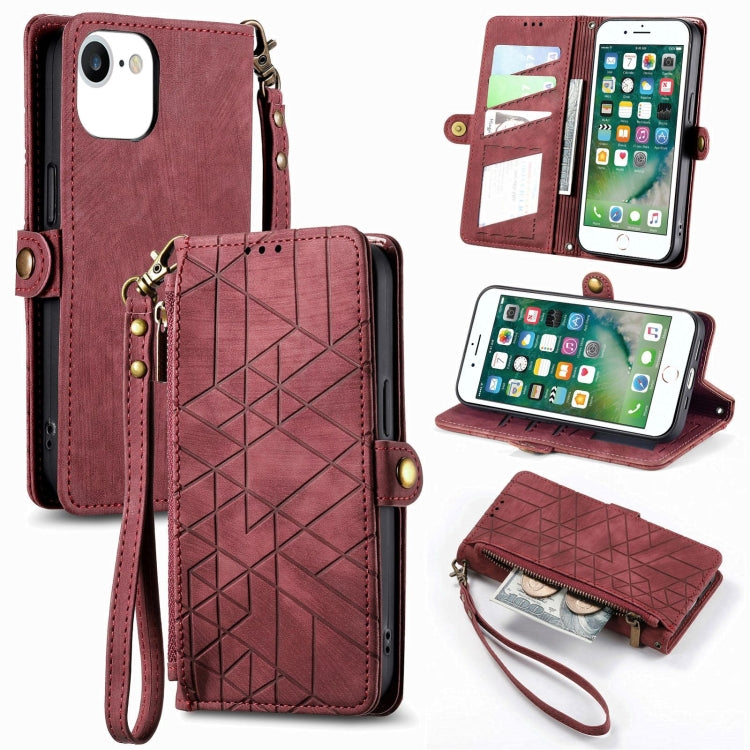 Geometric Zipper Wallet Side Buckle Leather Phone Case