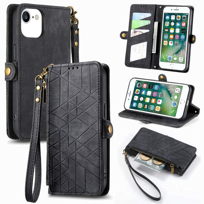 Geometric Zipper Wallet Side Buckle Leather Phone Case