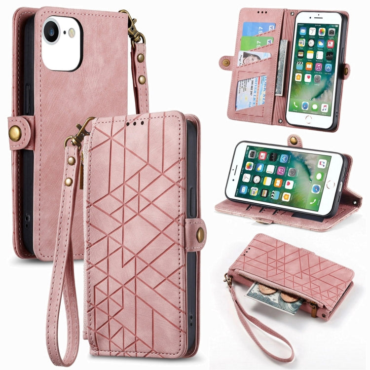 Geometric Zipper Wallet Side Buckle Leather Phone Case