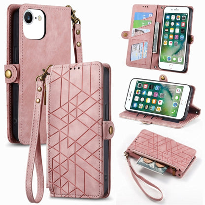 Geometric Zipper Wallet Side Buckle Leather Phone Case