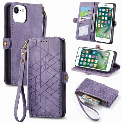 Geometric Zipper Wallet Side Buckle Leather Phone Case