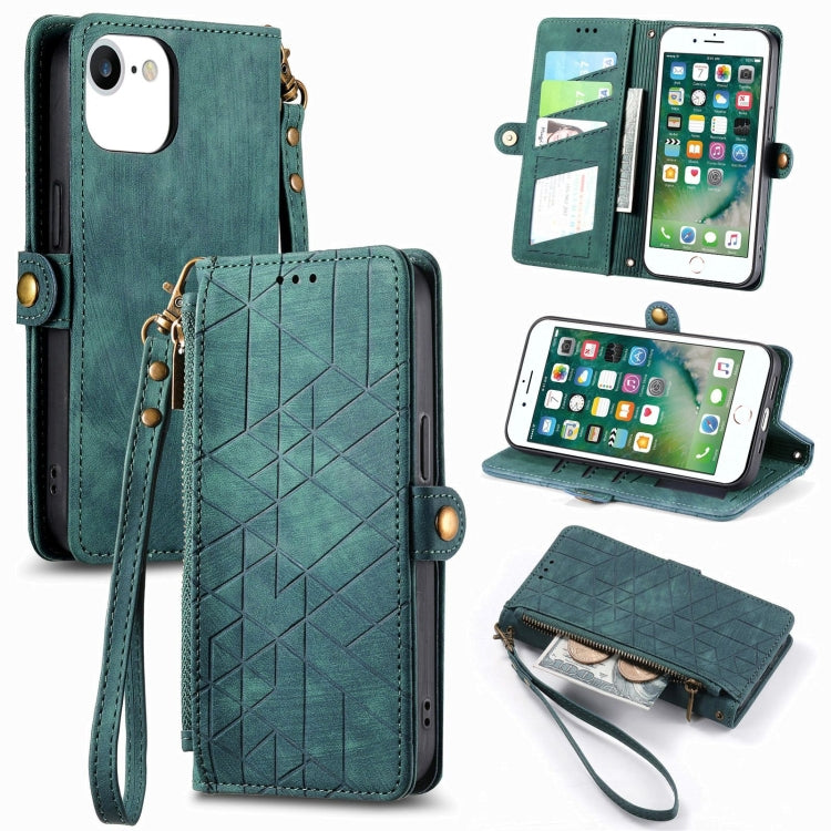 Geometric Zipper Wallet Side Buckle Leather Phone Case