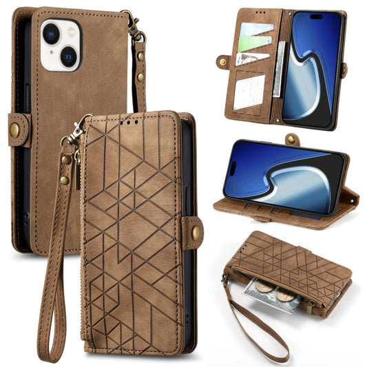 Geometric Zipper Wallet Side Buckle Leather Phone Case