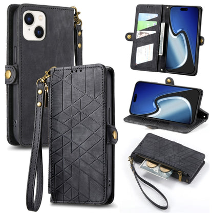 Geometric Zipper Wallet Side Buckle Leather Phone Case, For iPhone 15, For iPhone 14 Plus, For iPhone 14, For iPhone 14 Pro