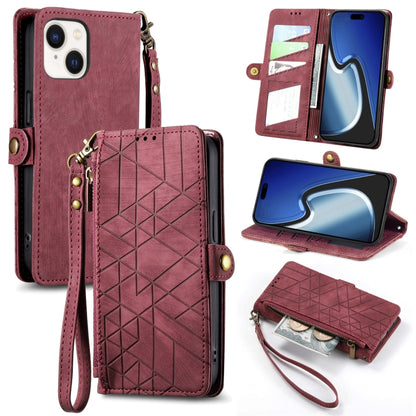 Geometric Zipper Wallet Side Buckle Leather Phone Case, For iPhone 16, For iPhone 15 Pro Max, For iPhone 15 Pro, For iPhone 15 Plus