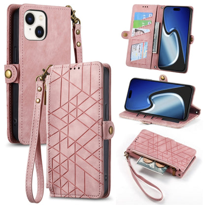 Geometric Zipper Wallet Side Buckle Leather Phone Case, For iPhone 16, For iPhone 15 Pro Max, For iPhone 15 Pro, For iPhone 15 Plus