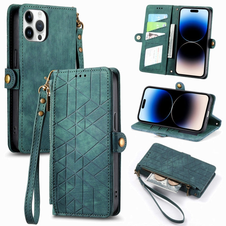 Geometric Zipper Wallet Side Buckle Leather Phone Case, For iPhone 16, For iPhone 15 Pro Max, For iPhone 15 Pro, For iPhone 15 Plus