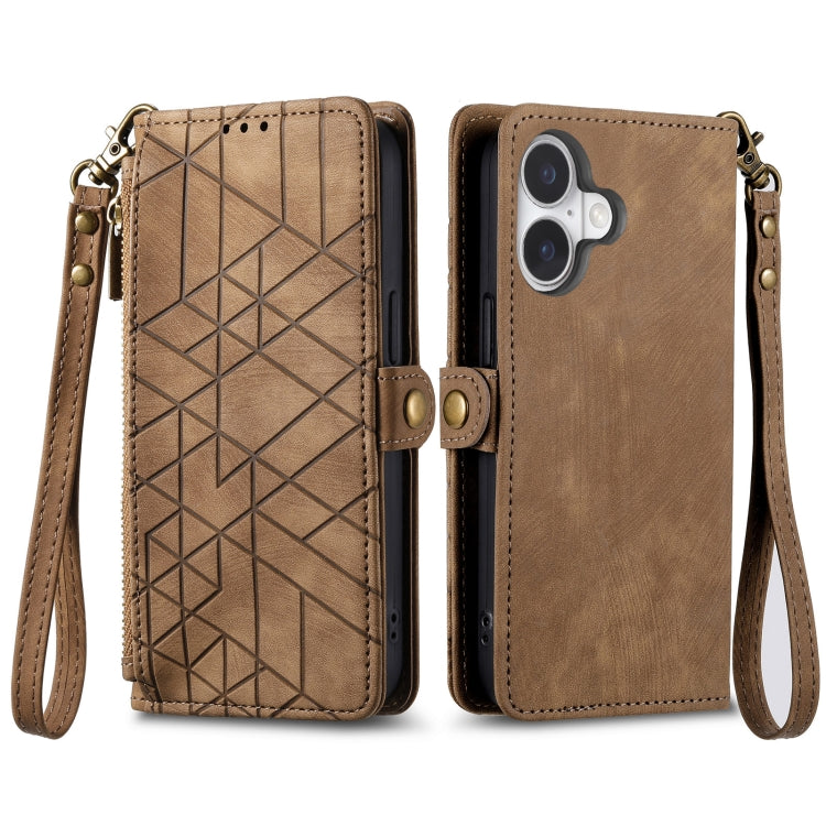 Geometric Zipper Wallet Side Buckle Leather Phone Case, For iPhone 16, For iPhone 15 Pro Max, For iPhone 15 Pro, For iPhone 15 Plus