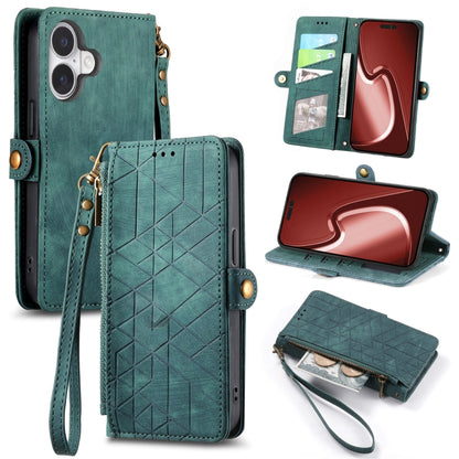 Geometric Zipper Wallet Side Buckle Leather Phone Case, For iPhone 16, For iPhone 15 Pro Max, For iPhone 15 Pro, For iPhone 15 Plus