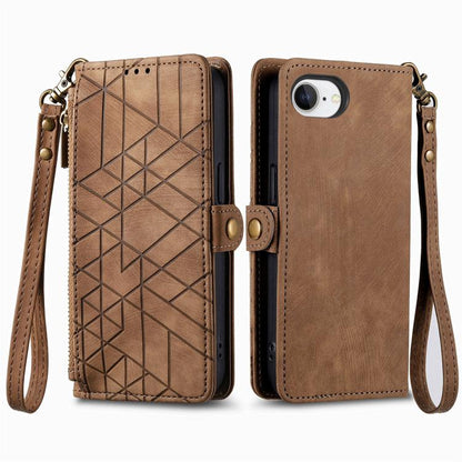Geometric Zipper Wallet Side Buckle Leather Phone Case, For iPhone 16e, For iPhone 16 Pro Max, For iPhone 16 Pro, For iPhone 16 Plus