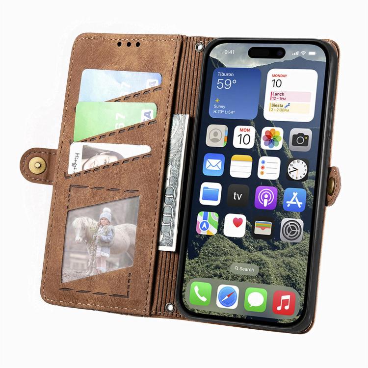 Geometric Zipper Wallet Side Buckle Leather Phone Case, For iPhone 16e, For iPhone 16 Pro Max, For iPhone 16 Pro, For iPhone 16 Plus