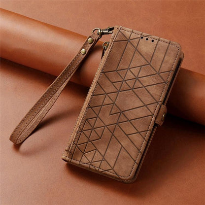 Geometric Zipper Wallet Side Buckle Leather Phone Case, For iPhone 16e, For iPhone 16 Pro Max, For iPhone 16 Pro, For iPhone 16 Plus