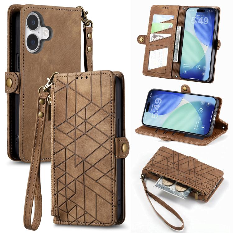 Geometric Zipper Wallet Side Buckle Leather Phone Case, For iPhone 18 Pro / 17 Pro, For iPhone 18 Pro Max / 17 Pro Max, For iPhone 17e / 16e, For iPhone 17