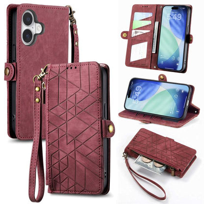 Geometric Zipper Wallet Side Buckle Leather Phone Case, For iPhone 18 Pro / 17 Pro, For iPhone 18 Pro Max / 17 Pro Max, For iPhone 17e / 16e, For iPhone 17