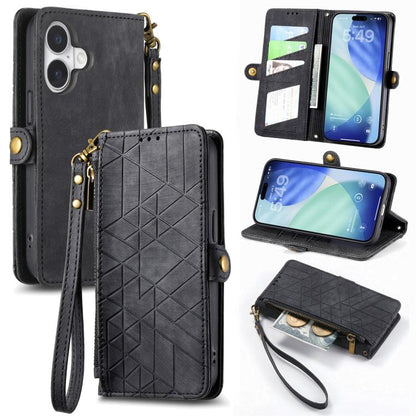 Geometric Zipper Wallet Side Buckle Leather Phone Case, For iPhone 18 Pro / 17 Pro, For iPhone 18 Pro Max / 17 Pro Max, For iPhone 17e / 16e, For iPhone 17