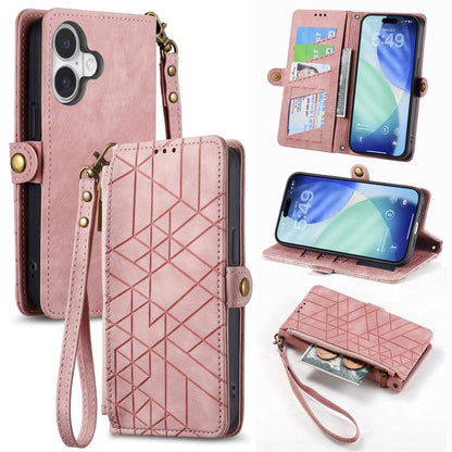 Geometric Zipper Wallet Side Buckle Leather Phone Case, For iPhone 17e / 16e, For iPhone 17 Pro Max, For iPhone 17 Pro, For iPhone 17