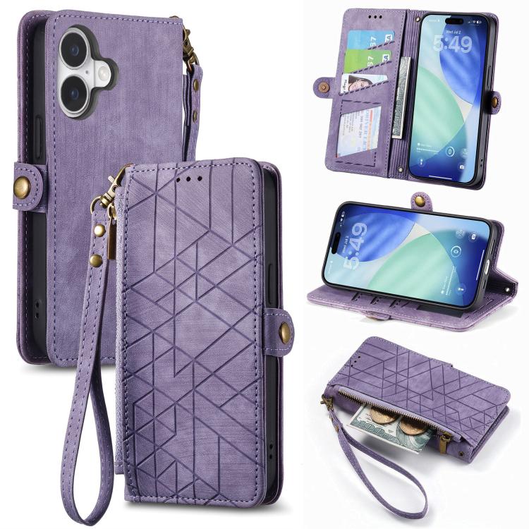 Geometric Zipper Wallet Side Buckle Leather Phone Case, For iPhone 17e / 16e, For iPhone 17 Pro Max, For iPhone 17 Pro, For iPhone 17