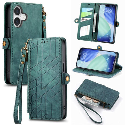 Geometric Zipper Wallet Side Buckle Leather Phone Case, For iPhone 17e / 16e, For iPhone 17 Pro Max, For iPhone 17 Pro, For iPhone 17