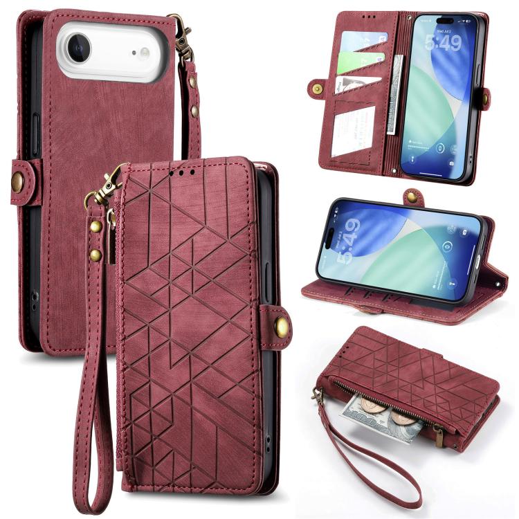 Geometric Zipper Wallet Side Buckle Leather Phone Case, For iPhone Air, For iPhone 16 Pro Max, For iPhone 16 Pro, For iPhone 16 Plus