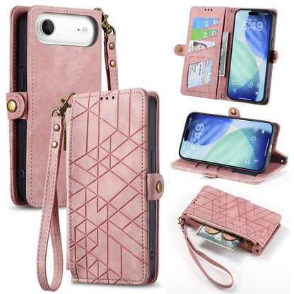 Geometric Zipper Wallet Side Buckle Leather Phone Case, For iPhone Air, For iPhone 16 Pro Max, For iPhone 16 Pro, For iPhone 16 Plus