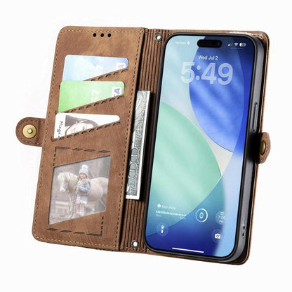 Geometric Zipper Wallet Side Buckle Leather Phone Case, For iPhone 18 Pro / 17 Pro, For iPhone 18 Pro Max / 17 Pro Max, For iPhone 17e / 16e, For iPhone 17