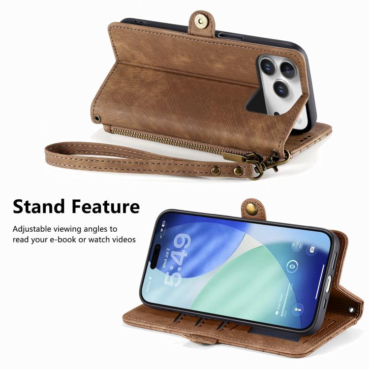 Geometric Zipper Wallet Side Buckle Leather Phone Case, For iPhone 18 Pro / 17 Pro, For iPhone 18 Pro Max / 17 Pro Max, For iPhone 17e / 16e, For iPhone 17