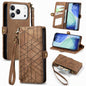 Geometric Zipper Wallet Side Buckle Leather Phone Case, For iPhone 18 Pro / 17 Pro, For iPhone 18 Pro Max / 17 Pro Max, For iPhone 17e / 16e, For iPhone 17