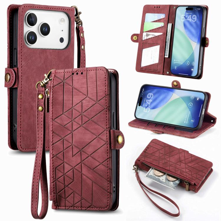 Geometric Zipper Wallet Side Buckle Leather Phone Case, For iPhone 18 Pro / 17 Pro, For iPhone 18 Pro Max / 17 Pro Max, For iPhone 17e / 16e, For iPhone 17