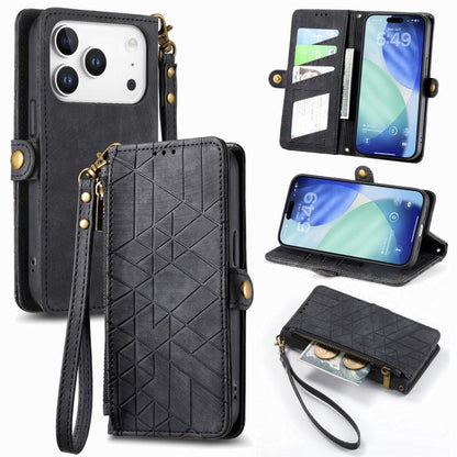 Geometric Zipper Wallet Side Buckle Leather Phone Case, For iPhone 18 Pro / 17 Pro, For iPhone 18 Pro Max / 17 Pro Max, For iPhone 17e / 16e, For iPhone 17