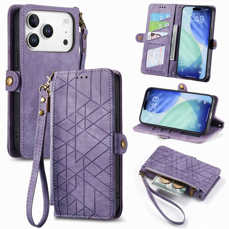 Geometric Zipper Wallet Side Buckle Leather Phone Case, For iPhone 18 Pro / 17 Pro, For iPhone 18 Pro Max / 17 Pro Max, For iPhone 17e / 16e, For iPhone 17