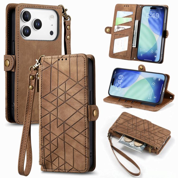 Geometric Zipper Wallet Side Buckle Leather Phone Case, For iPhone 18 Pro / 17 Pro, For iPhone 18 Pro Max / 17 Pro Max, For iPhone 17e / 16e, For iPhone 17