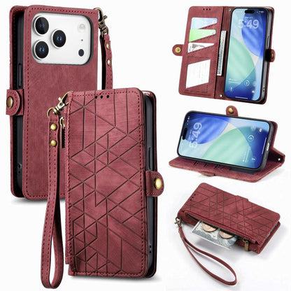 Geometric Zipper Wallet Side Buckle Leather Phone Case, For iPhone 18 Pro / 17 Pro, For iPhone 18 Pro Max / 17 Pro Max, For iPhone 17e / 16e, For iPhone 17