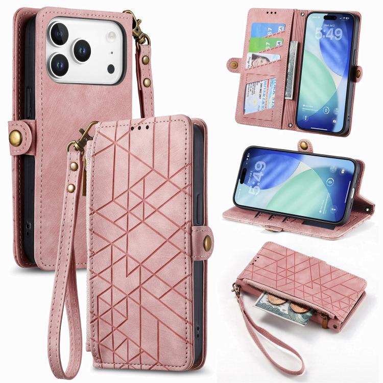 Geometric Zipper Wallet Side Buckle Leather Phone Case, For iPhone 18 Pro / 17 Pro, For iPhone 18 Pro Max / 17 Pro Max, For iPhone 17e / 16e, For iPhone 17