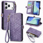 Geometric Zipper Wallet Side Buckle Leather Phone Case, For iPhone 18 Pro / 17 Pro, For iPhone 18 Pro Max / 17 Pro Max, For iPhone 17e / 16e, For iPhone 17