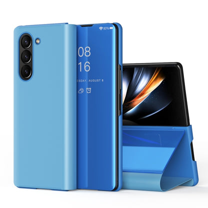 Plated Mirror Horizontal Flip Leather Phone Case with Holder, For Galaxy Z Fold6, For Galaxy Z Fold5 5G