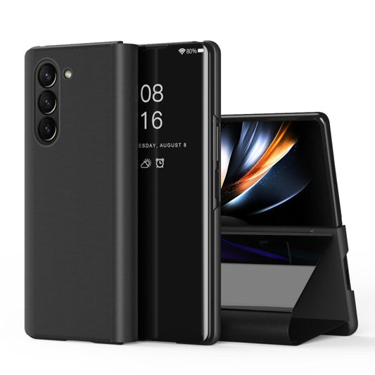 Plated Mirror Horizontal Flip Leather Phone Case with Holder, For Galaxy Z Fold6, For Galaxy Z Fold5 5G