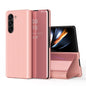 Plated Mirror Horizontal Flip Leather Phone Case with Holder, For Galaxy Z Fold6, For Galaxy Z Fold5 5G