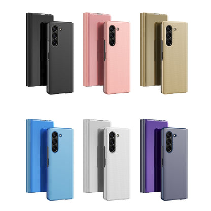 Plated Mirror Horizontal Flip Leather Phone Case with Holder, For Galaxy Z Fold5 5G