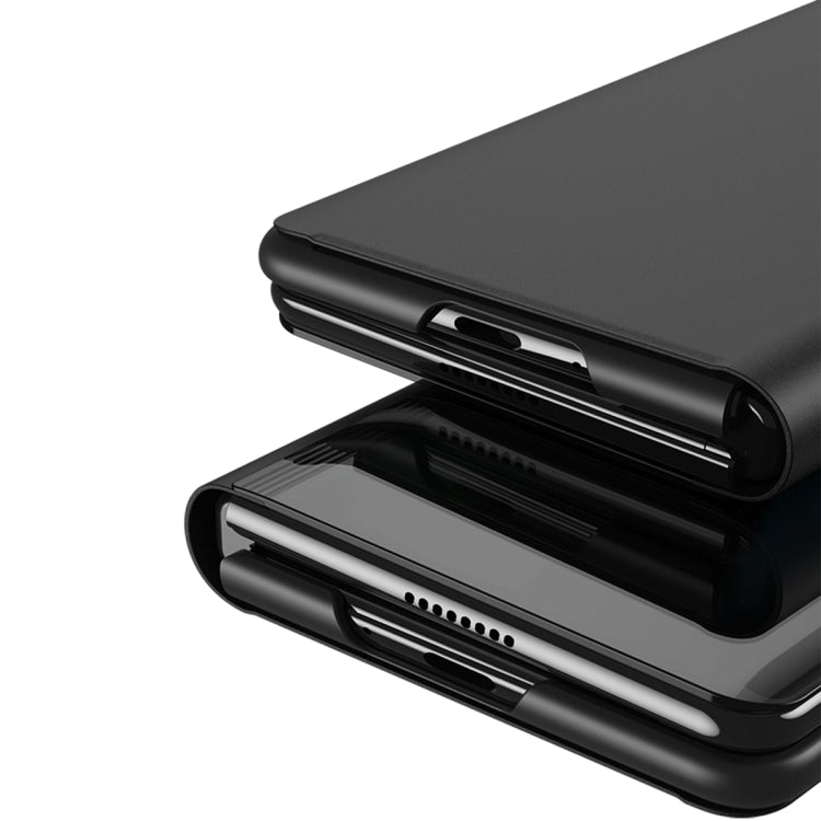 Plated Mirror Horizontal Flip Leather Phone Case with Holder, For Galaxy Z Fold5 5G