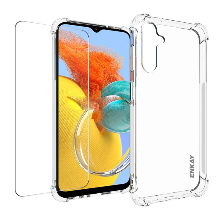 ENKAY Transparent TPU Shockproof Phone Case with Glass Film, For Smausng Galaxy M54, For Samsung Galaxy A25 5G, For Smausng Galaxy M14, For Samsung Galaxy S23 FE 5G, For Smausng Galaxy A24 5G, For Smausng Galaxy A34 5G, For Smausng Galaxy A54 5G