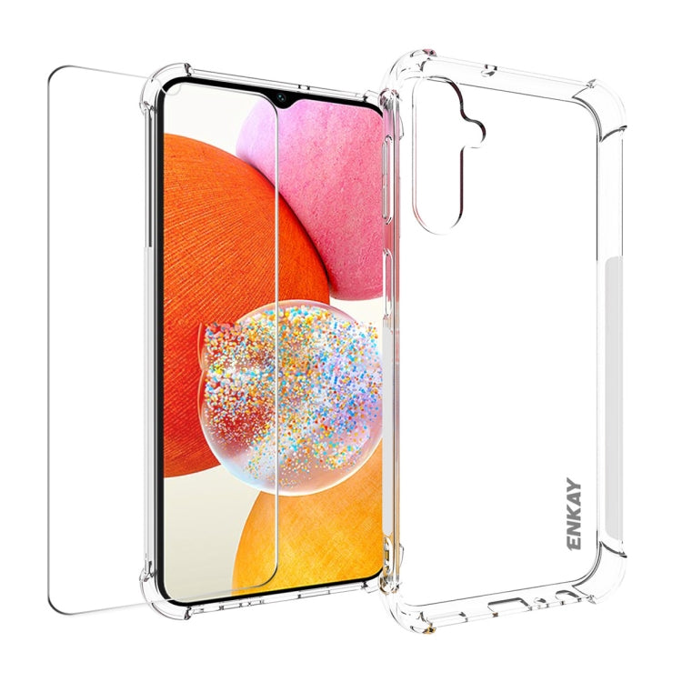ENKAY Transparent TPU Shockproof Phone Case with Glass Film, For Smausng Galaxy M54, For Samsung Galaxy A25 5G, For Smausng Galaxy M14, For Samsung Galaxy S23 FE 5G, For Smausng Galaxy A24 5G, For Smausng Galaxy A34 5G, For Smausng Galaxy A54 5G