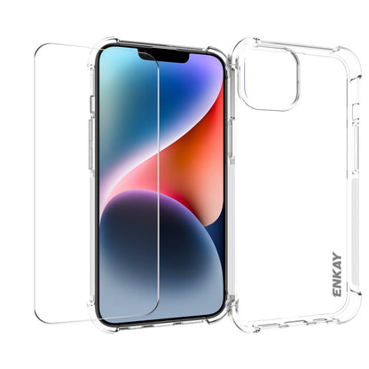 ENKAY Transparent TPU Shockproof Phone Case with Glass Film, For iPhone 15 Pro Max, For iPhone 14 Plus, For iPhone 14, For iPhone 15 Pro, For iPhone 14 Pro, For iPhone 15 Plus, For iPhone 14 Pro Max, For iPhone 15