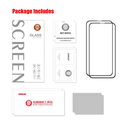 2pcs ENKAY Full Glue High Aluminum-silicon Tempered Glass Film, For iPhone 17e / 16e, For iPhone 16 Pro Max, For iPhone 16 Pro, For iPhone 16 Plus, For iPhone 16, For iPhone 15 Pro Max, For iPhone 15 Pro, For iPhone 15 Plus, For iPhone 15