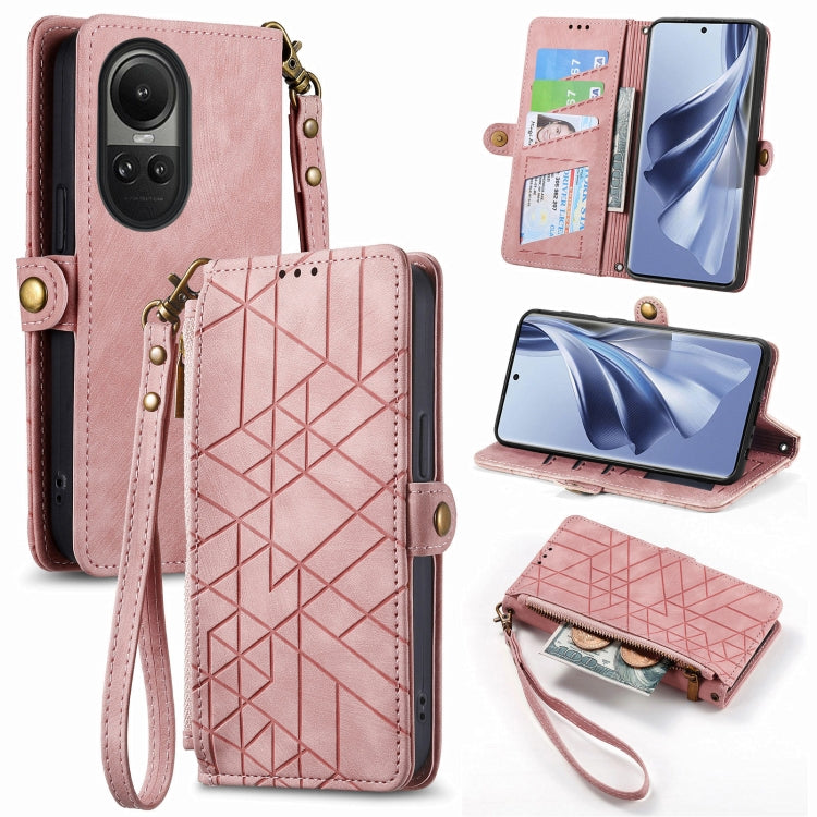 Geometric Zipper Wallet Side Buckle Leather Phone Case