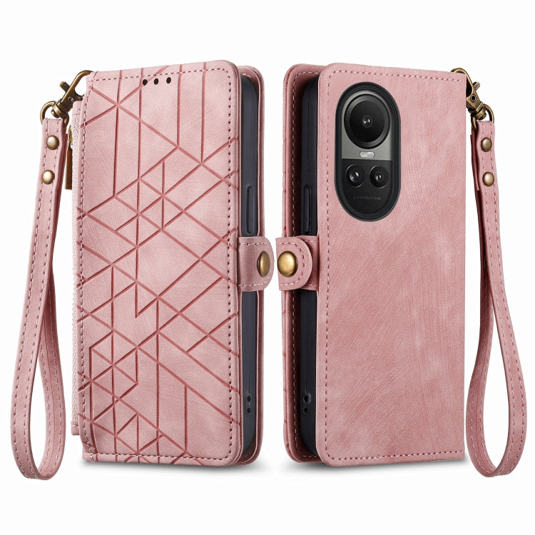 Geometric Zipper Wallet Side Buckle Leather Phone Case