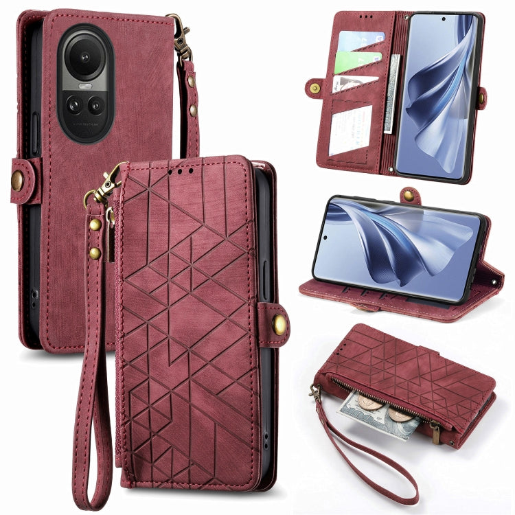 Geometric Zipper Wallet Side Buckle Leather Phone Case