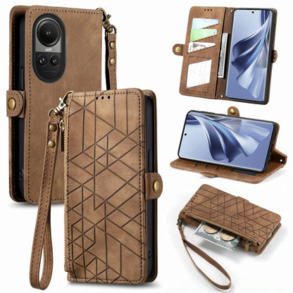 Geometric Zipper Wallet Side Buckle Leather Phone Case