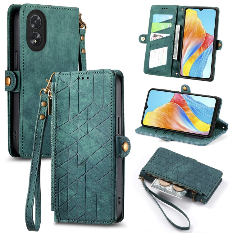 Geometric Zipper Wallet Side Buckle Leather Phone Case