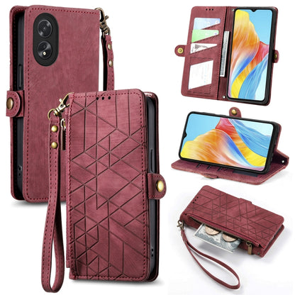 Geometric Zipper Wallet Side Buckle Leather Phone Case